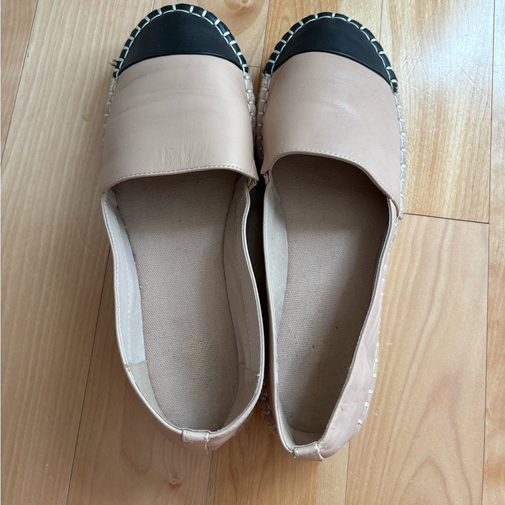 Powder pink and black espadrilles